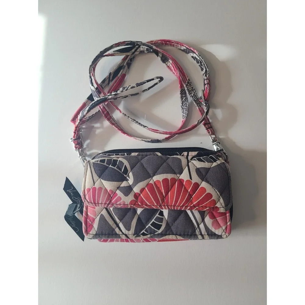 Vera Bradley All In One Crossbody Wristlet Clutch Purse CHEERY BLOSSOM PINK GREY
